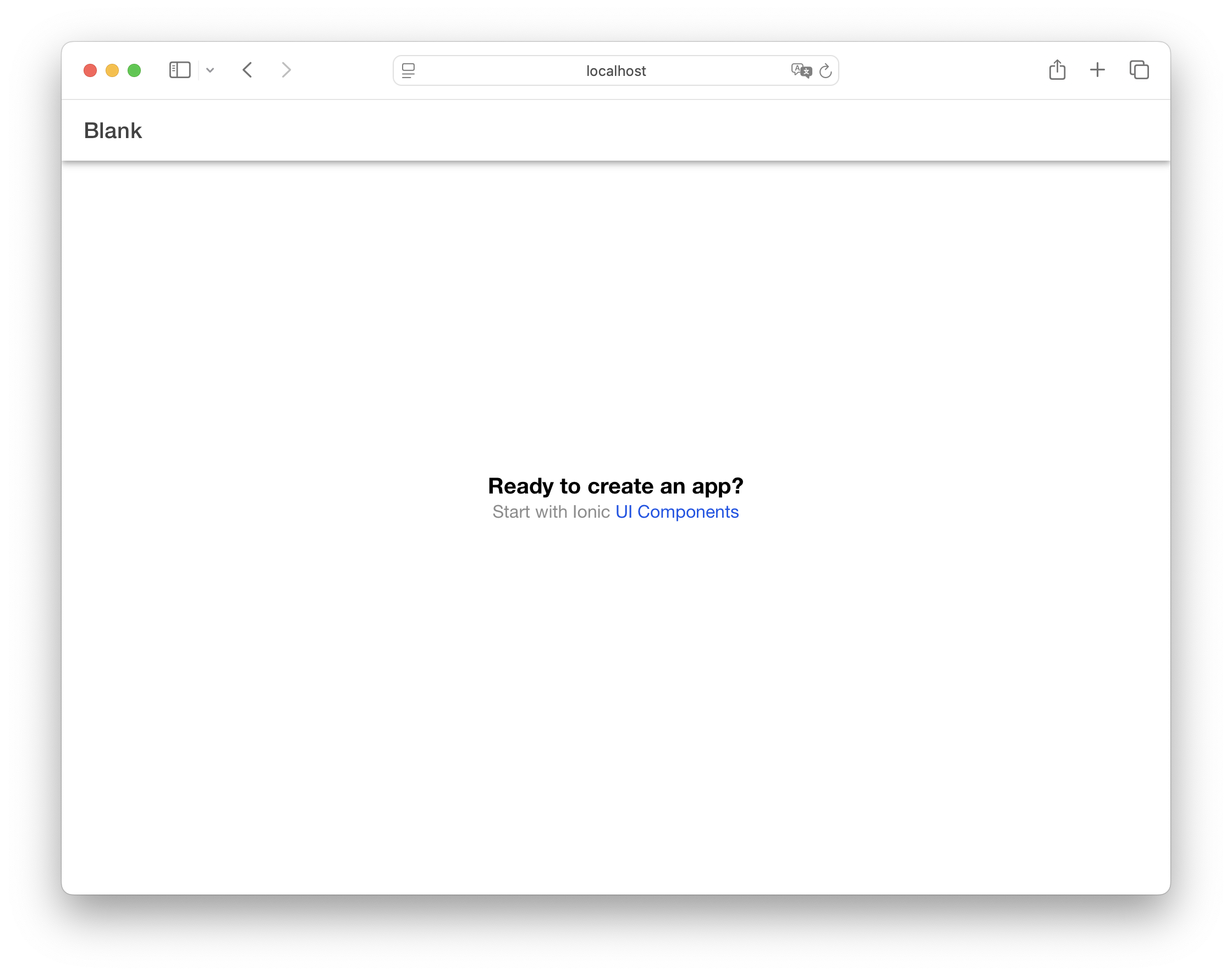 Ionic React Home Component Screenshot of the Ionic React Home page